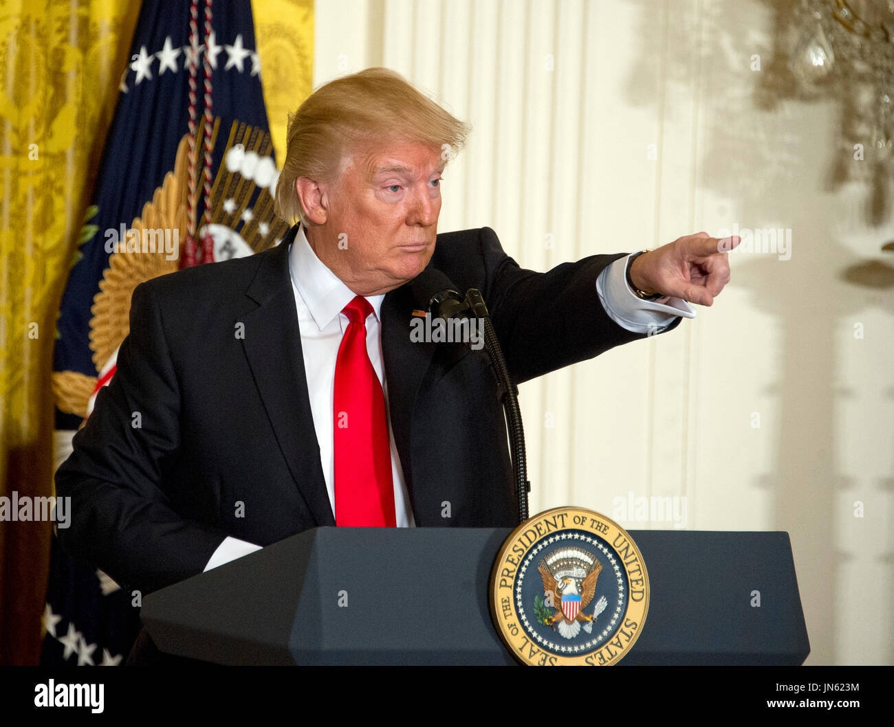 United States President Donald J. Trump conducts a press conference in ...