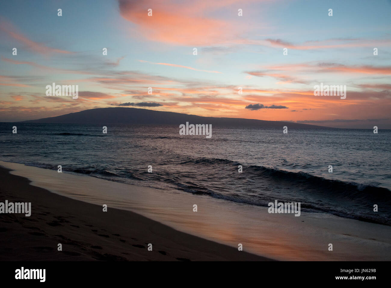 Sunset looking towards the Hawaiian island of Lanai from Kaanapali