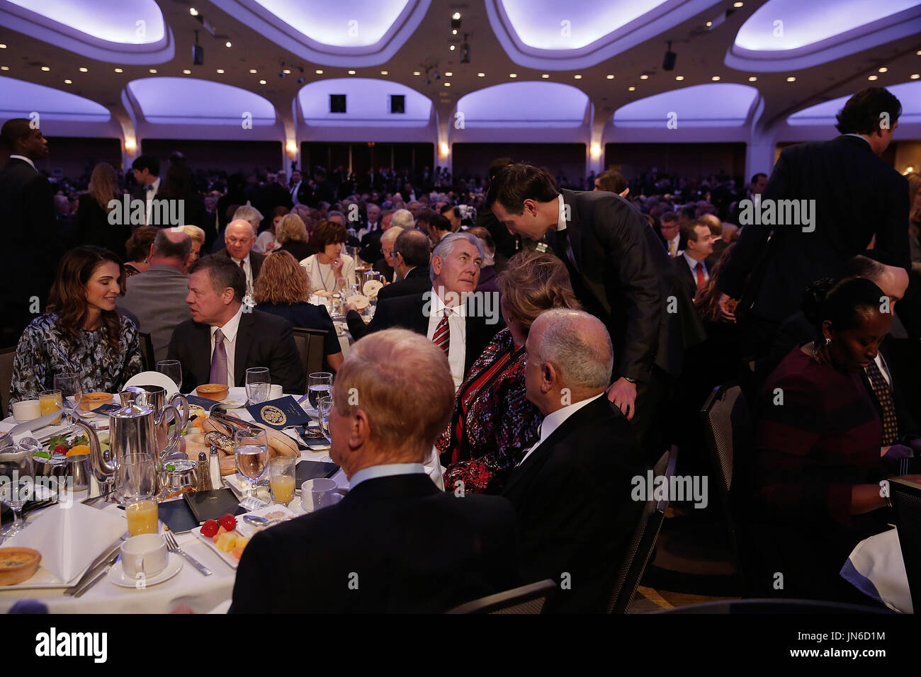 United States Secretary of State Rex Tillerson (C) talks with White