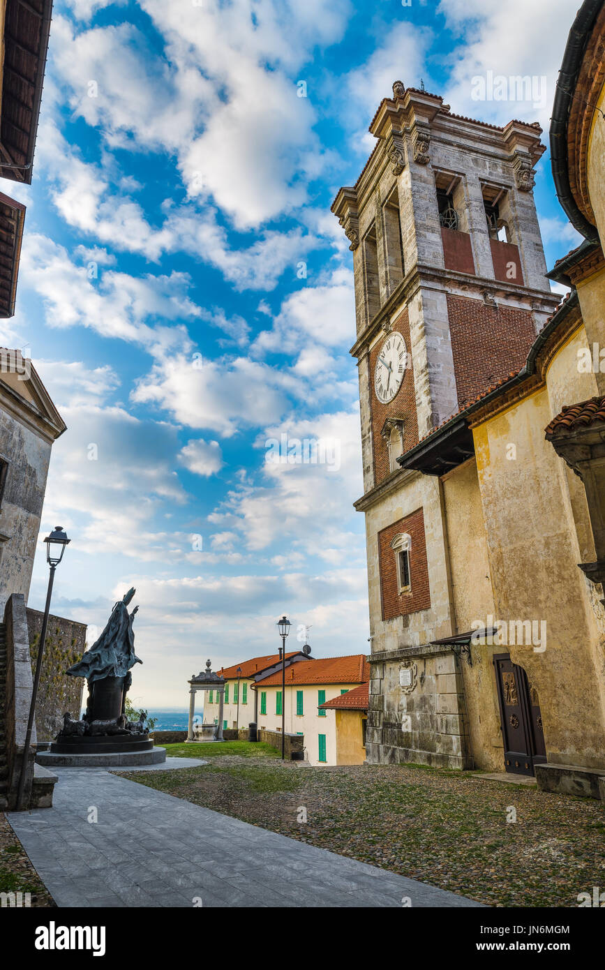 Sacro Monte of Varese (Santa Maria del Monte), medieval village, Italy - Small square in front of the church of the characteristic and old hamlet Stock Photo