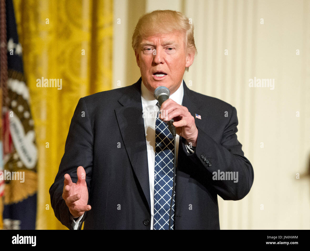 United States President Donald J. Trump makes remarks at a reception ...