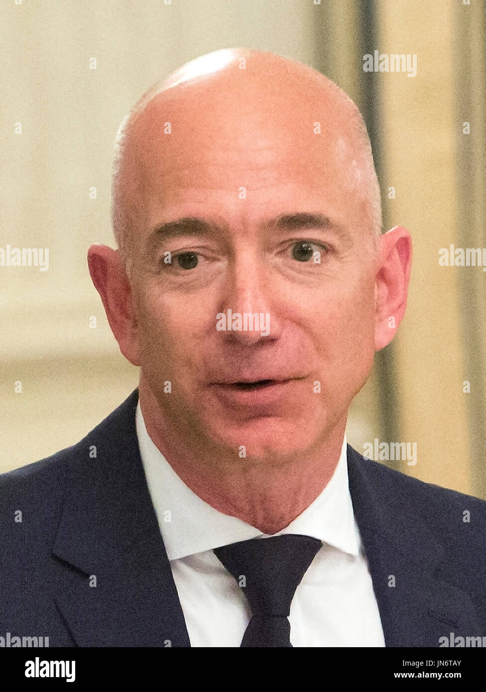 Amazon CEO Jeff Bezos speaks during an American Technology Council