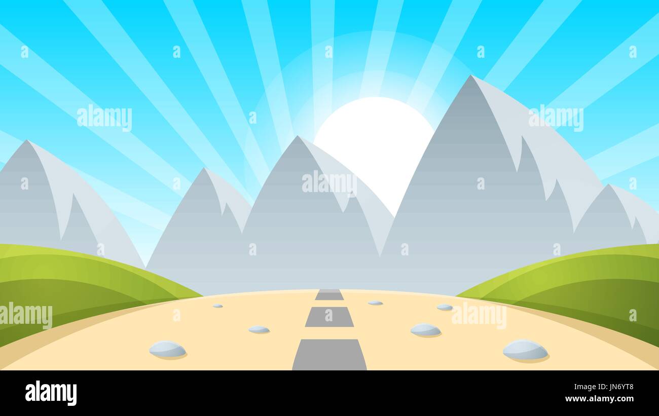 Cartoon landscape mountain, sun, light Stock Vector Image & Art - Alamy