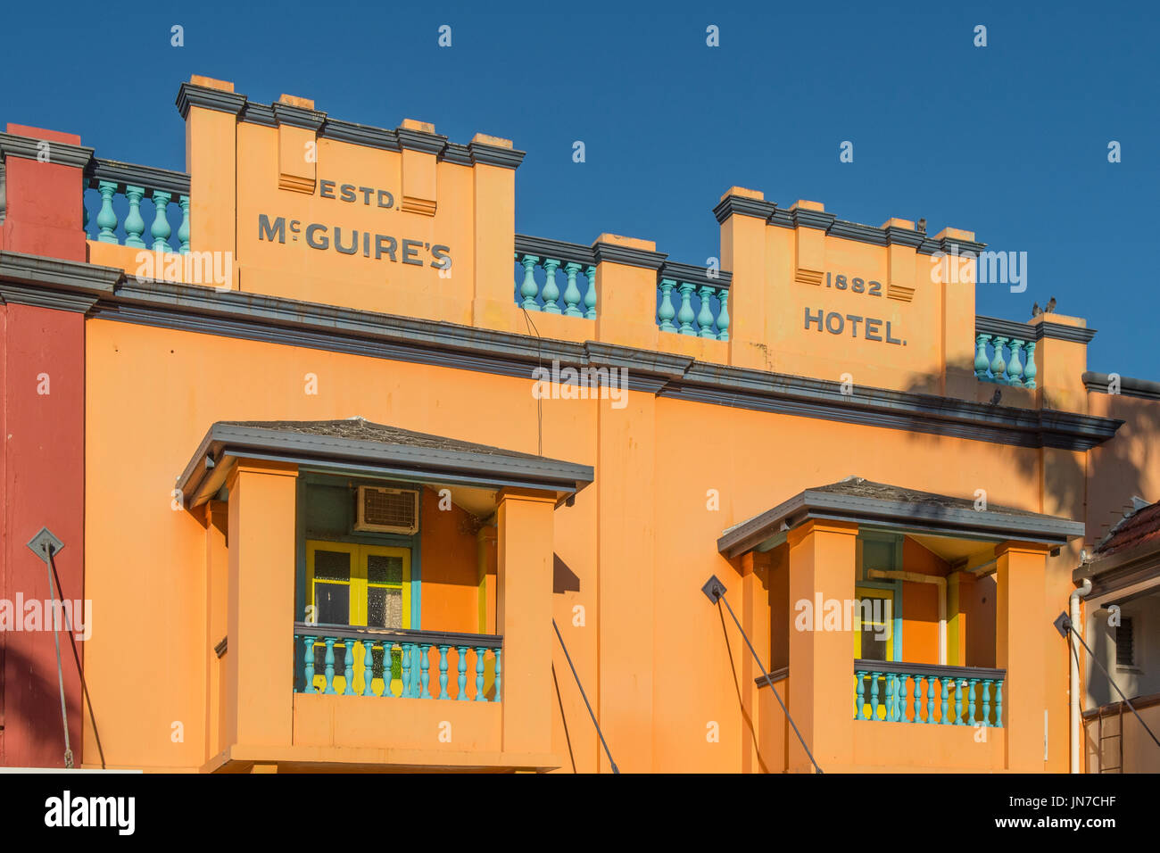 Art Deco Facade of McGuire's Hotel, Mackay, Queensland, Australia Stock Photo