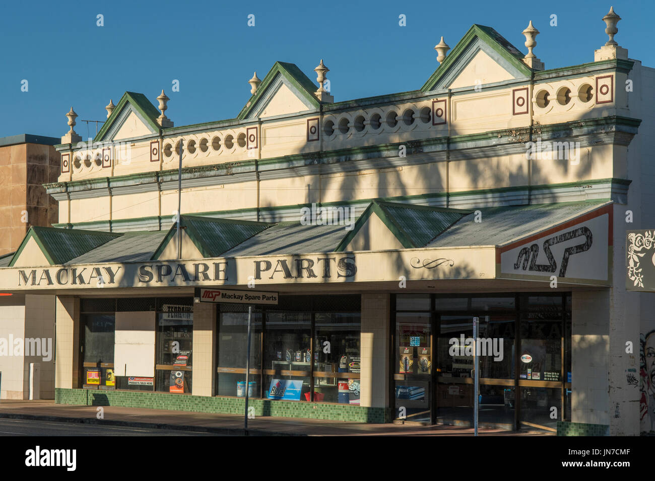 Art Deco Facade of Mackay Spare Parts Building, Mackay, Queensland, Australia Stock Photo