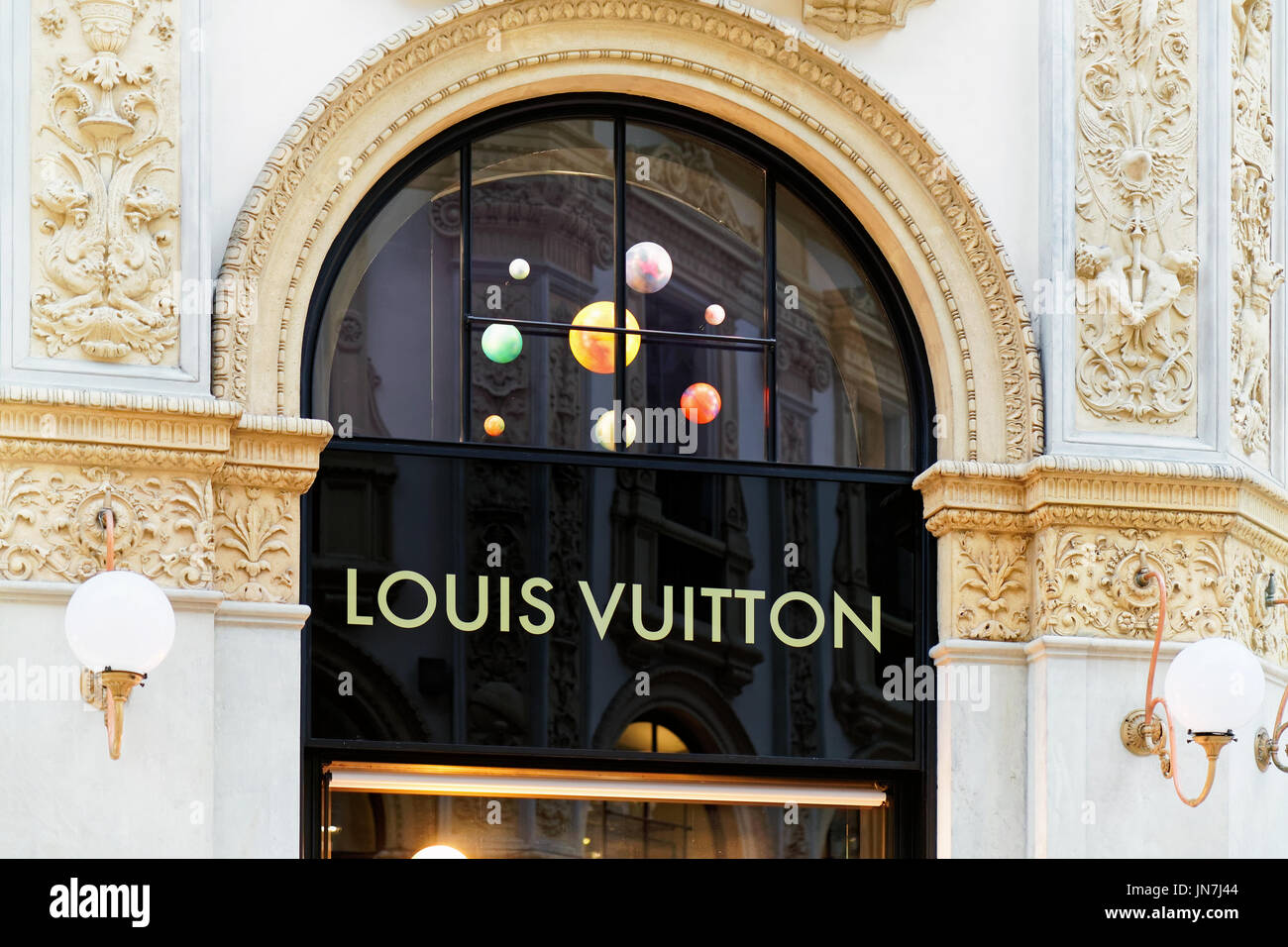 Milan, Italy - October 8, 2016: Shop window and entrance of a Louis Vuitton  shop in Milan - Montenapoleone street, Italy. Few days after Milan Fashion  Stock Photo - Alamy