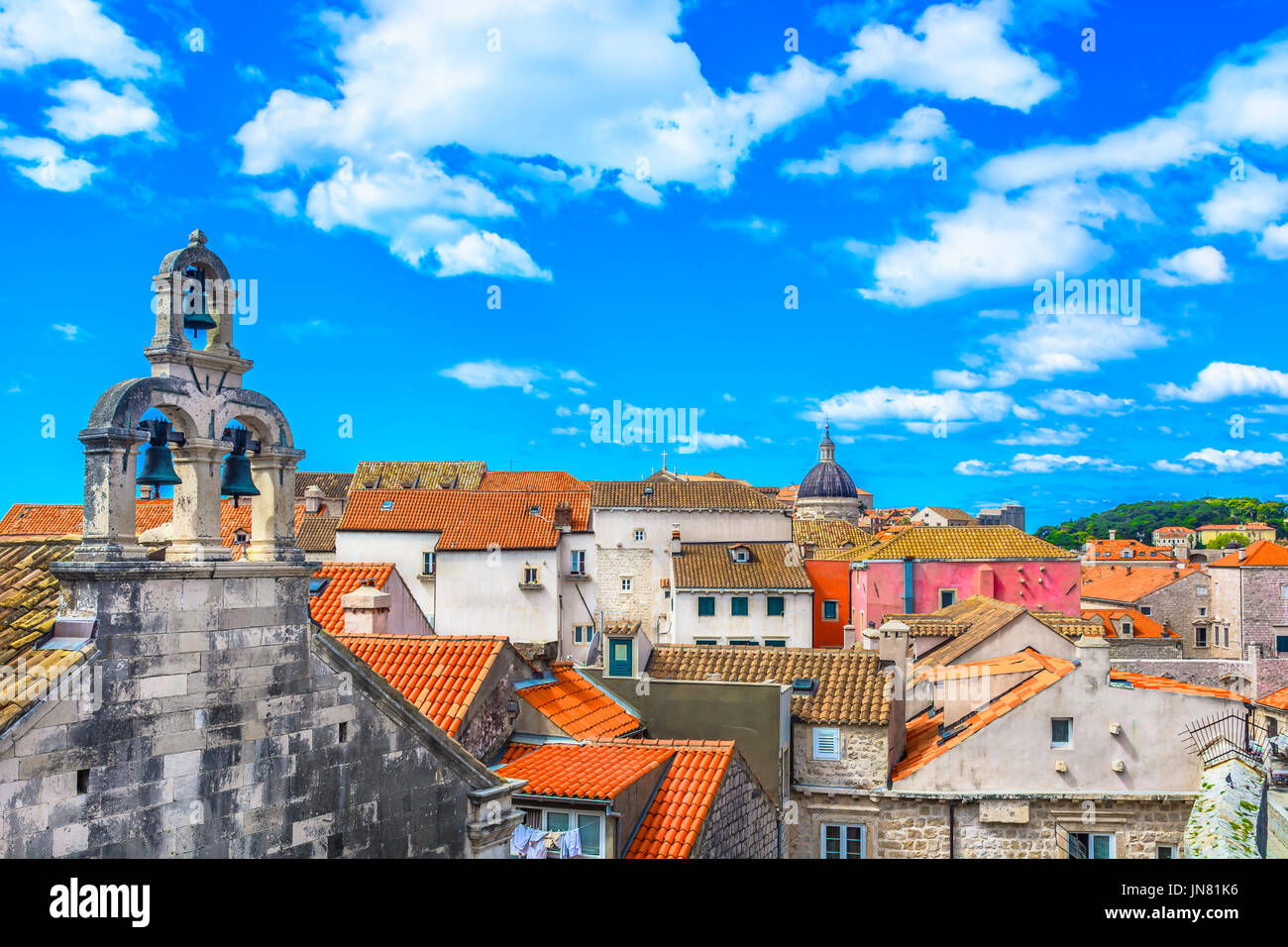 Aerial view at colorful rooftops in old Dubrovnik town, Croatia. Stock Photo