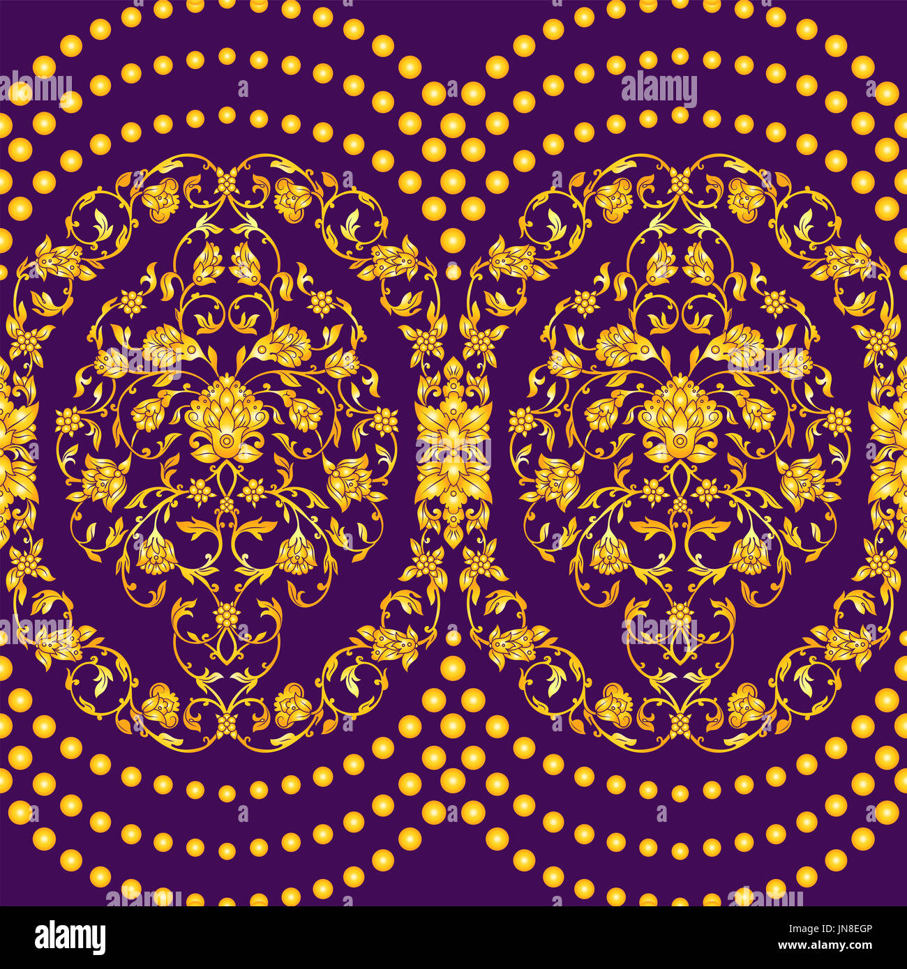 ornate seamless pattern with beads garland in Eastern style on deep ...