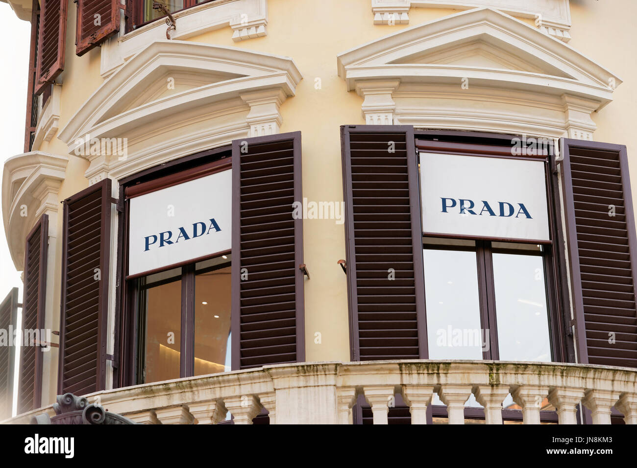 Rome, Italy - October 14, 2016: Prada name of street shop window of ...