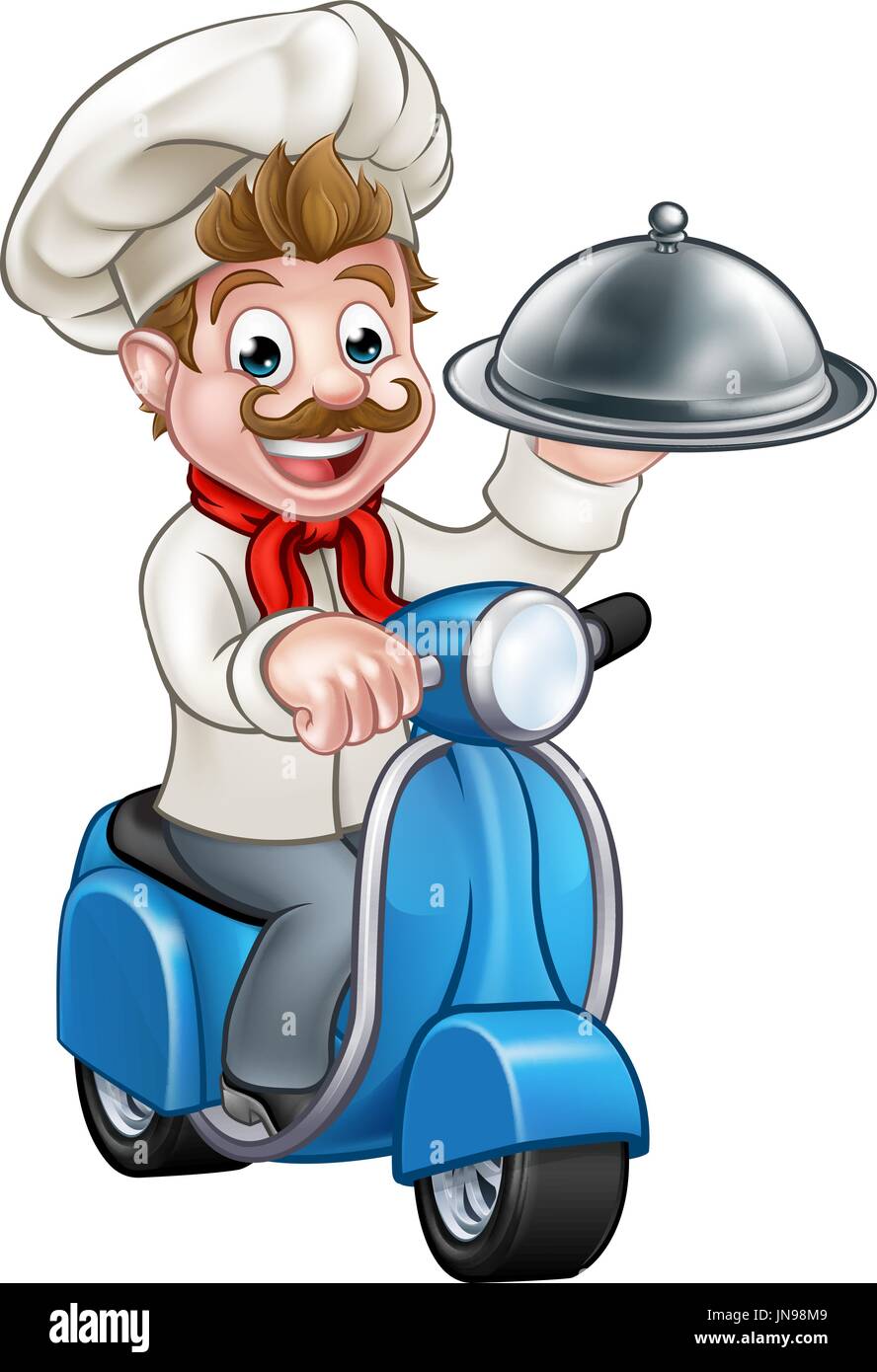 Cartoon Chef on Moped Scooter  Stock Vector