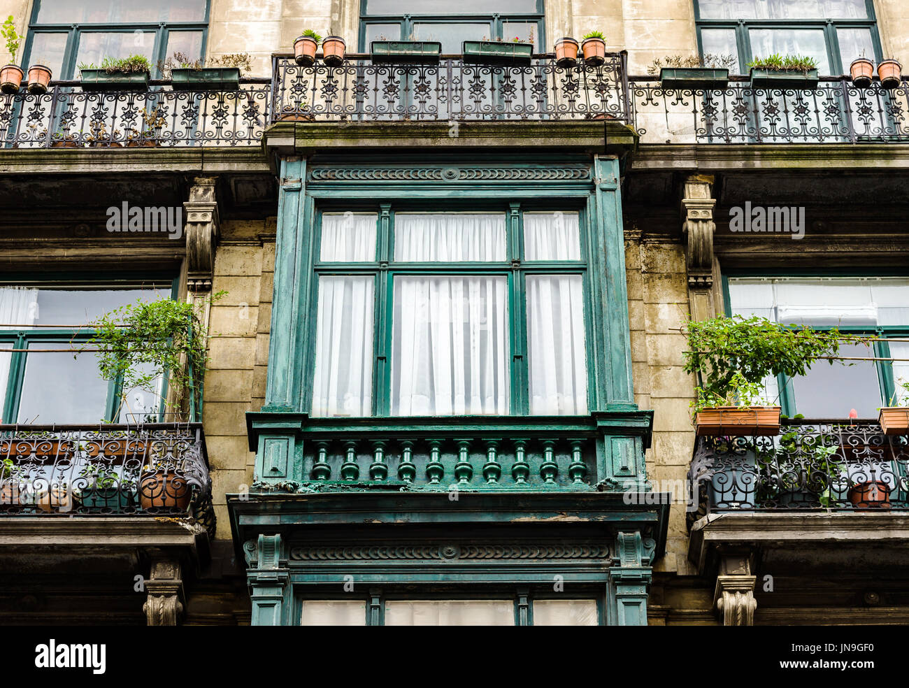 Old but renovated windows in historical part of Bruxelles, Belgium ...