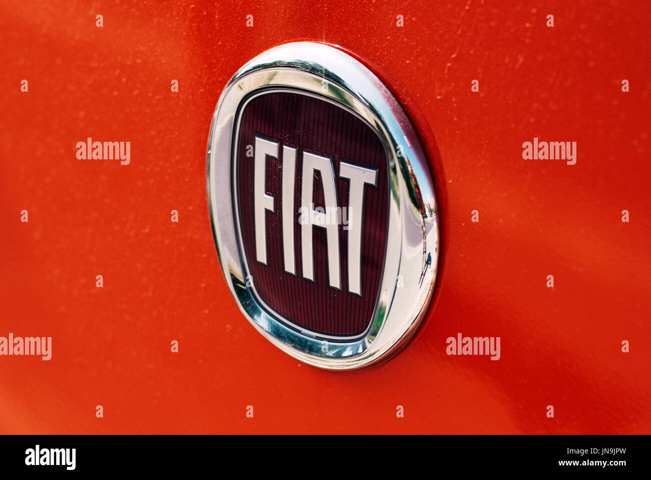 NOVI SAD, SERBIA - JULY 20, 2017: Fiat Automobiles logo, the largest automobile manufacturer in Italy, part of Fiat Chrysler Automobiles. Stock Photo