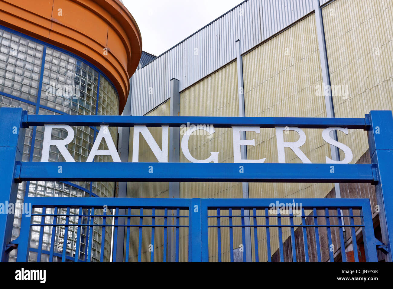 Glasgow Rangers, Ibrox Stadium, gates logo  Edmiston Drive, Glasgow Stock Photo