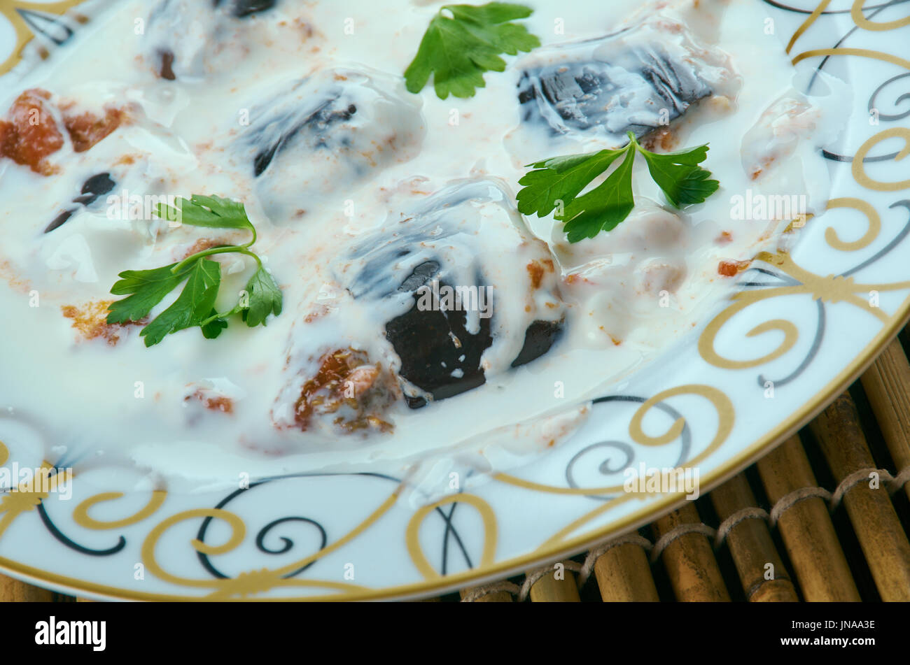 Dahi baigana Odia dish prepared from dahi (yogurt) and eggplant Stock