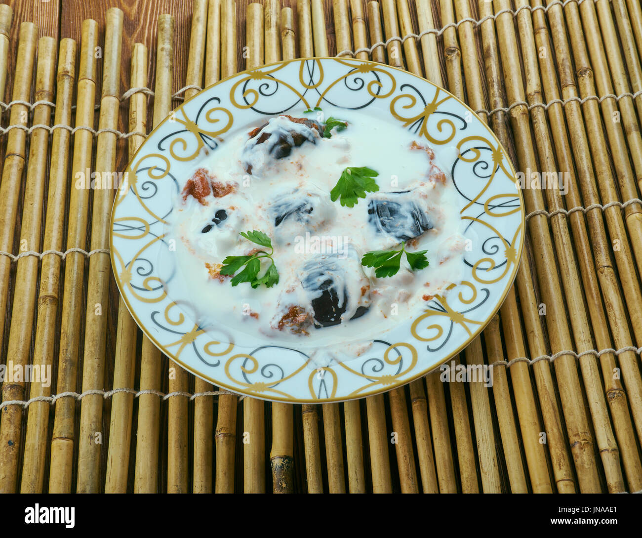 Dahi baigana Odia dish prepared from dahi (yogurt) and eggplant Stock