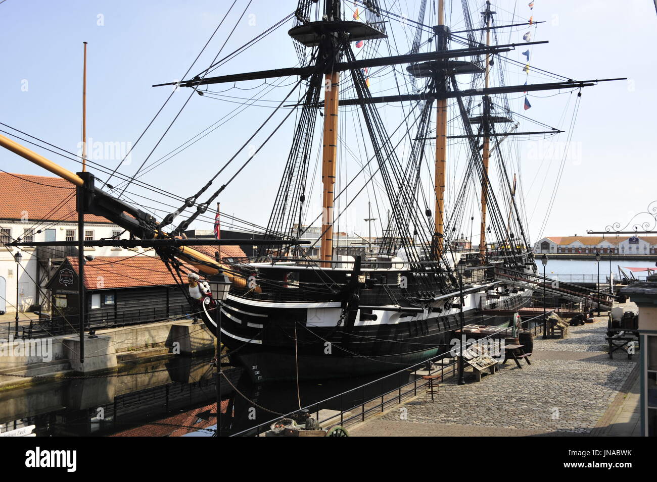 AJAXNETPHOTO. - 19TH JULY, 2016. HARTLEPOOL, ENGLAND. - HISTORICAL SHIP MUSEUM - THE RESTORED 19TH CENTURY FRIGATE HMS TRINCOMALEE (EX T.S.FOUDROYANT, EX TRINCOMALEE.). PHOTO:TONY HOLLAND/AJAX REF:DTH161907 32269 Stock Photo