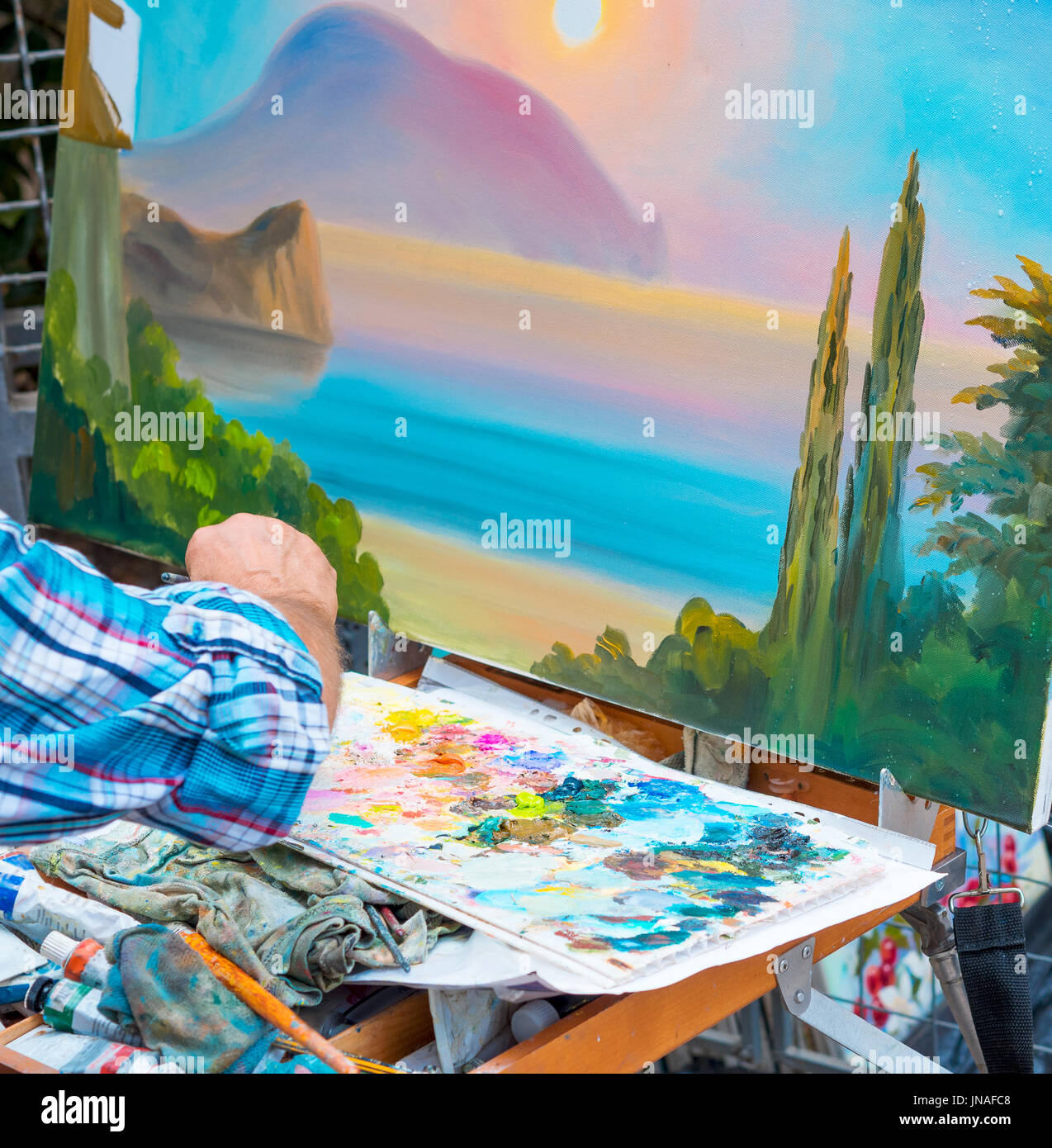 artist draws a picture Stock Photo Alamy