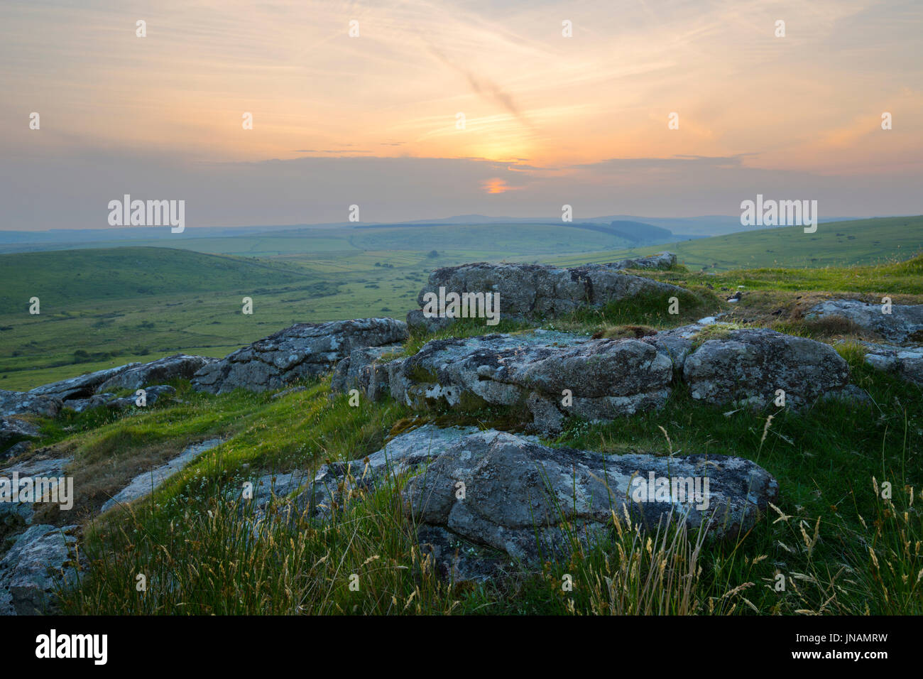 Sunset over Stowes Hill near Minions Cornwall Stock Photo