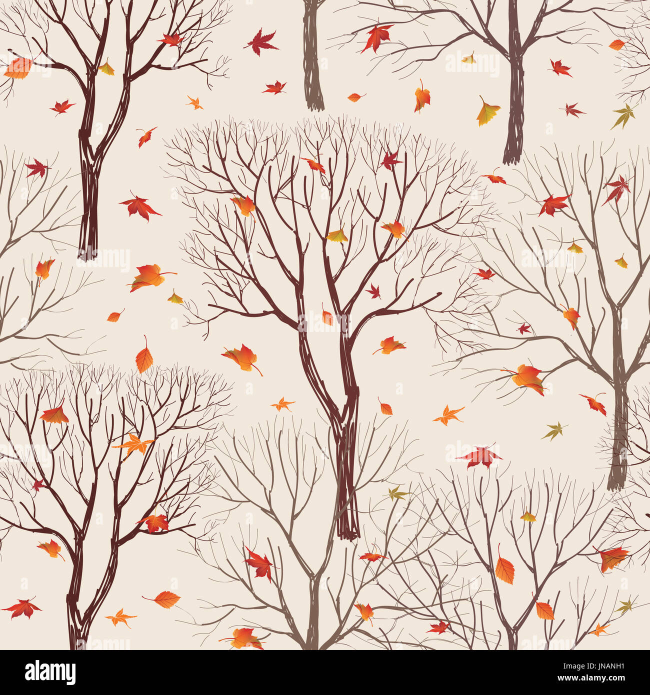 Fall Forest Pattern Autumn forest pattern. Fall leaves and trees seamless background ...