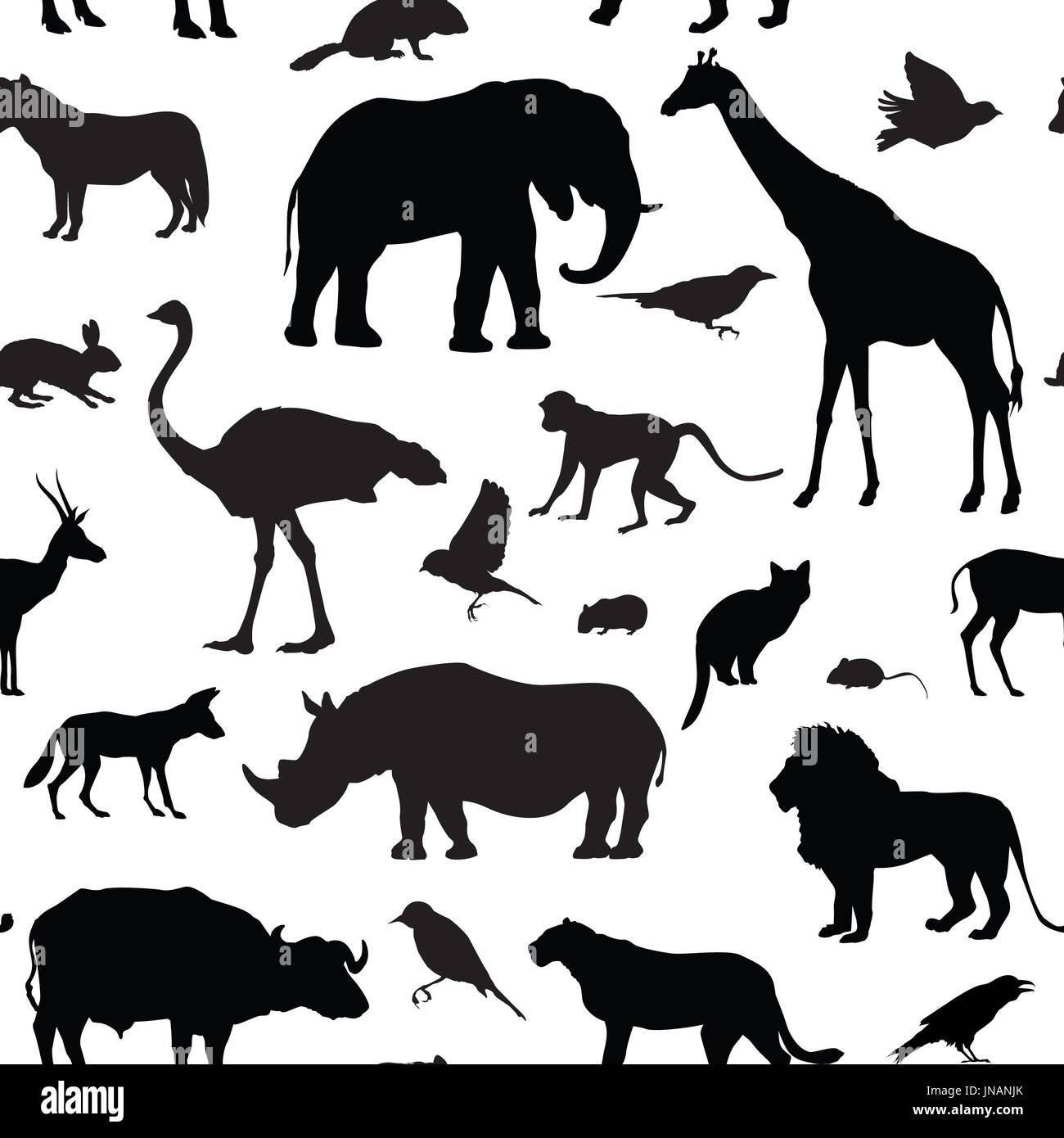Animals silhouette seamless pattern. Wildlife tiled textured backgroun. African animals seamless pattern Stock Photo