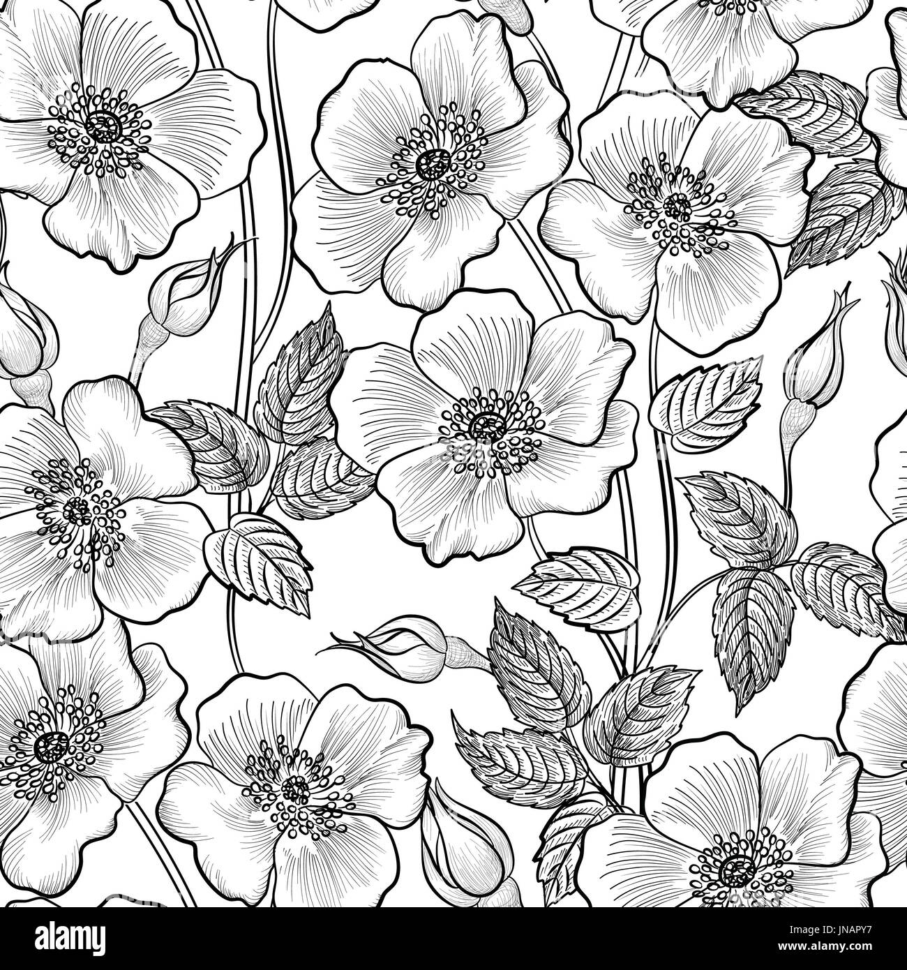 Floral seamless outline sketch pattern. Flower background. Floral tile