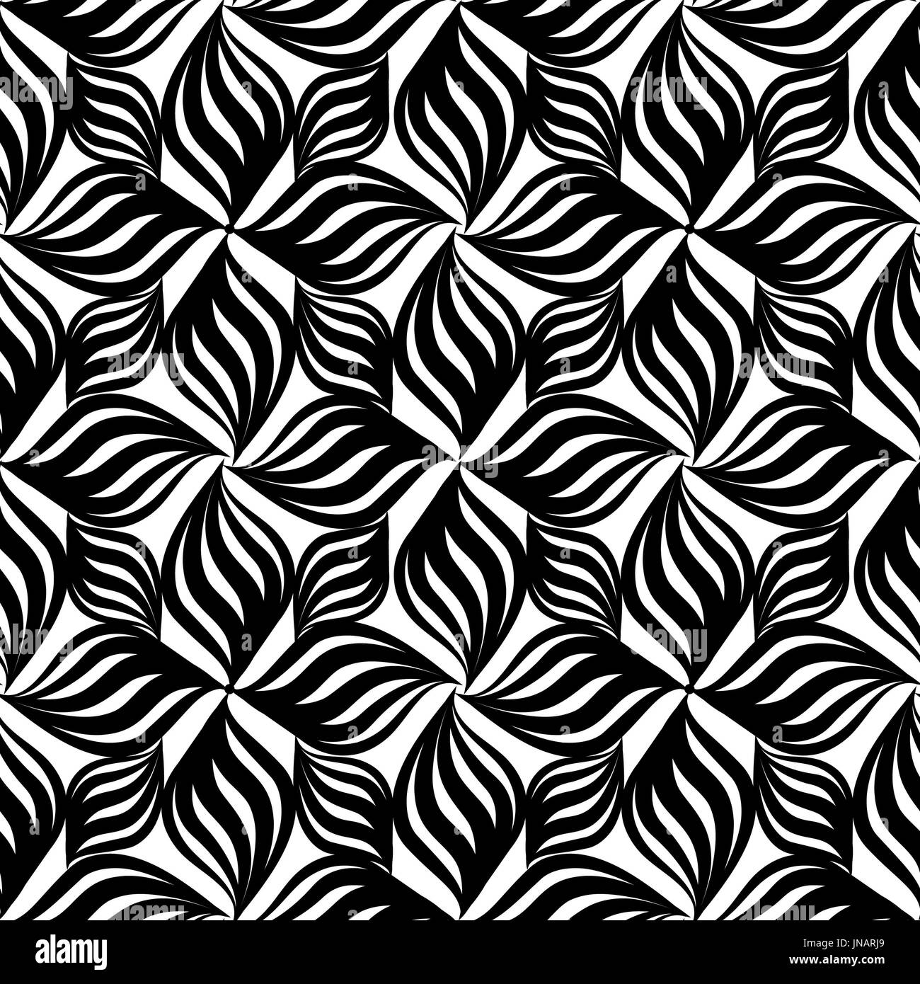 Abstract floral seamless pattern with black and white line ornament ...