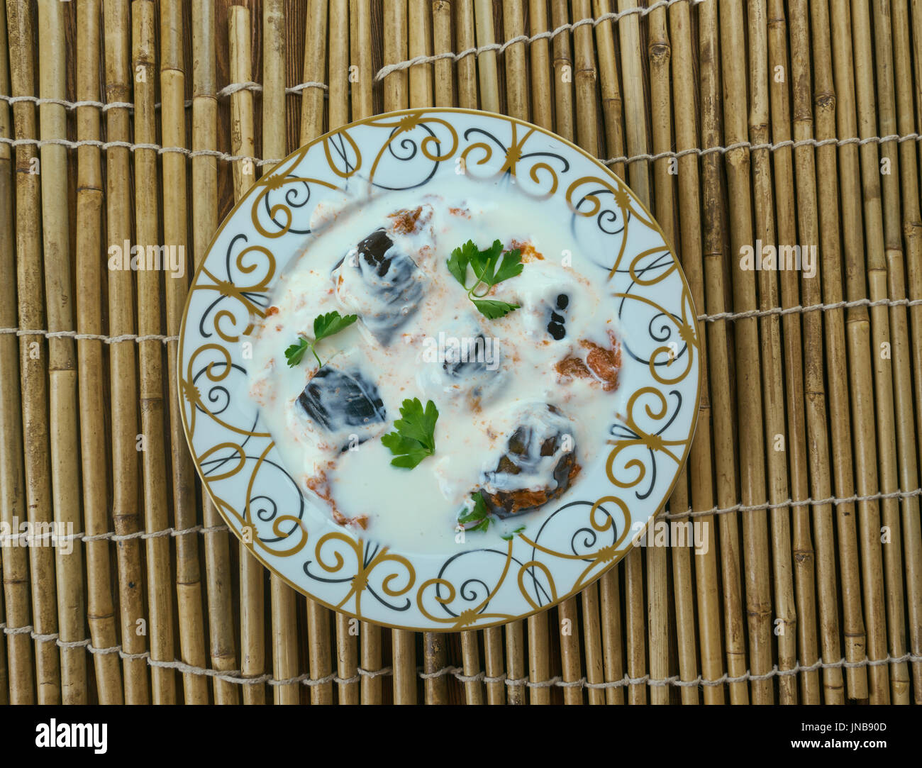 Dahi baigana Odia dish prepared from dahi (yogurt) and eggplant Stock