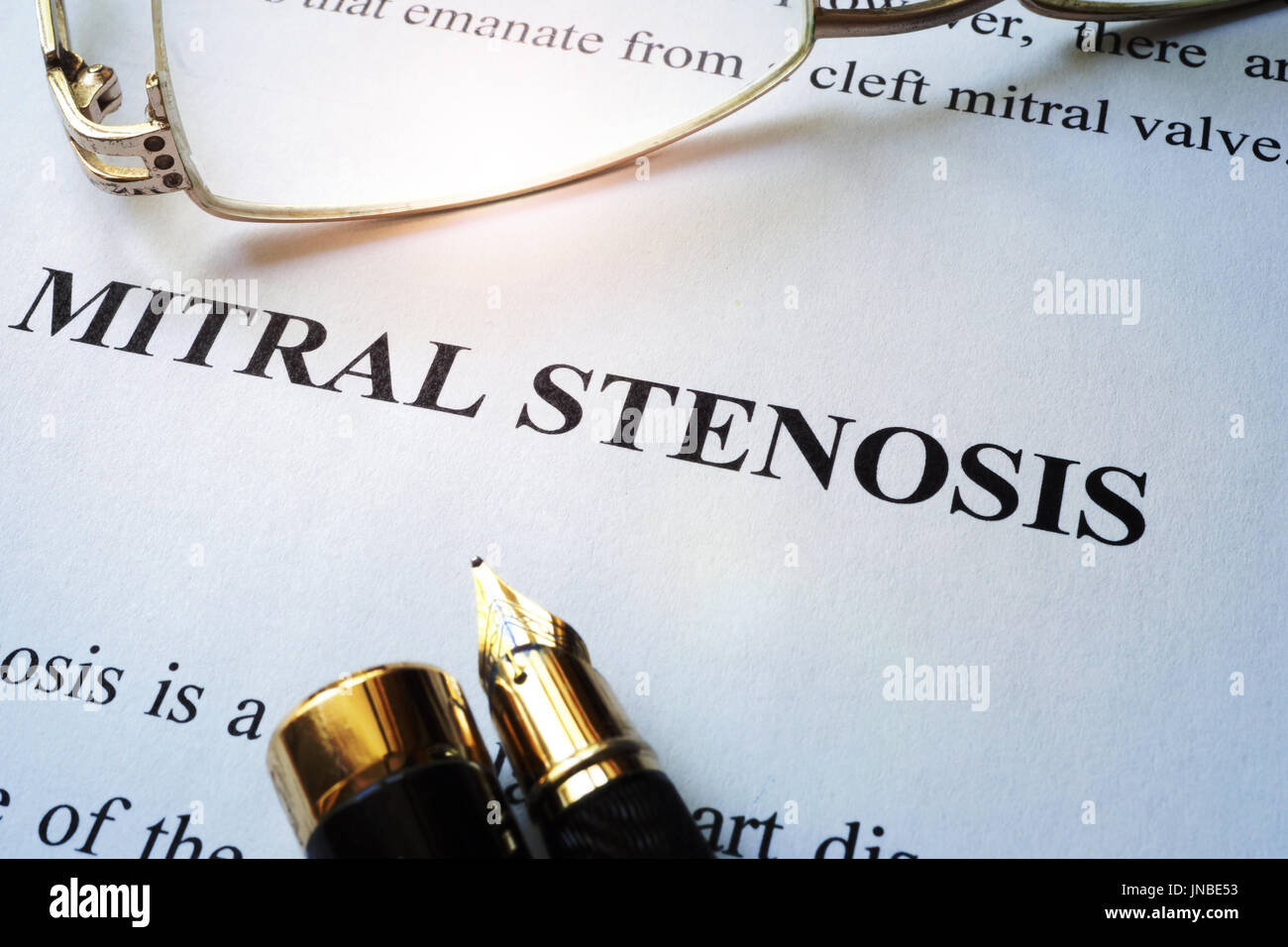 Page with title mitral stenosis and glasses. Stock Photo