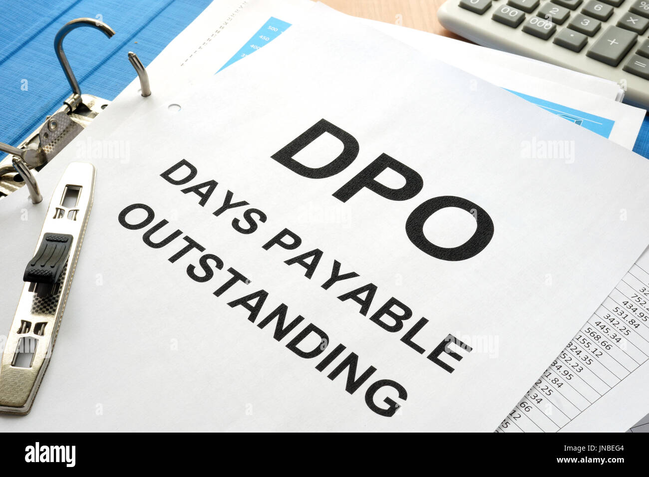 Pile of papers with title Days payable outstanding (DPO). Stock Photo