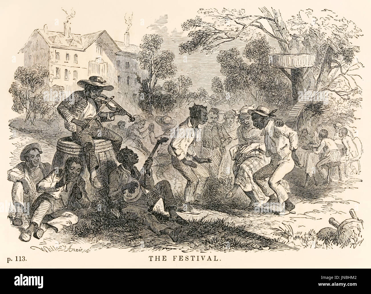 “The Festival” from ‘Uncle Tom’s Cabin Contrasted with Buckingham Hall’ by Robert Criswell in which Julia Tennyson, an abolitionist and writer from the North who has published pamphlets against the cruelty of slavery; falls in love with Colonel Buckingham a southern plantation owner and both enter into philosophical discussions regarding American slavery. Stock Photo