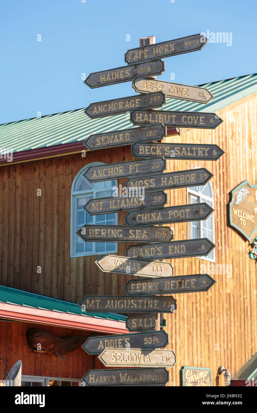 Direction signs, Homer Spit, Homer, Alaska, USA Stock Photo Alamy