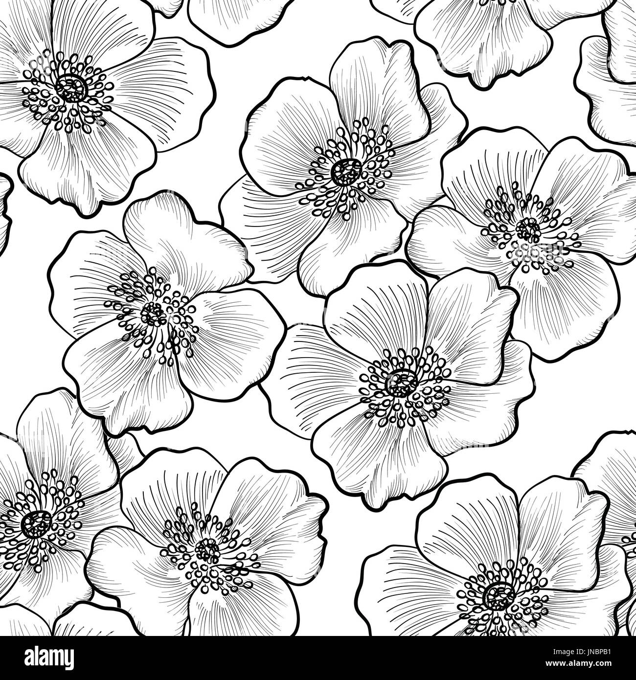Floral seamless pattern. Flower background. Flourish sketch black and