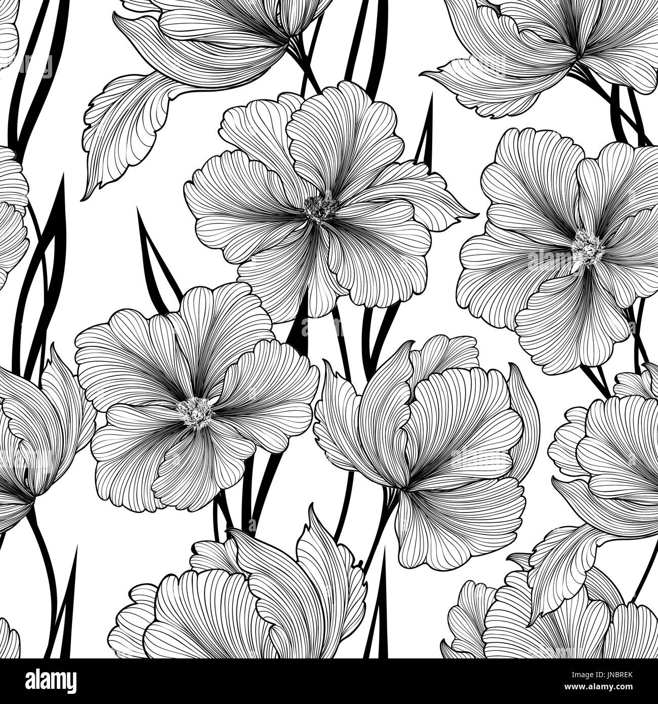 Floral seamless pattern. Flower background. Floral seamless texture with flowers. Flourish tiled wallpaper Stock Photo