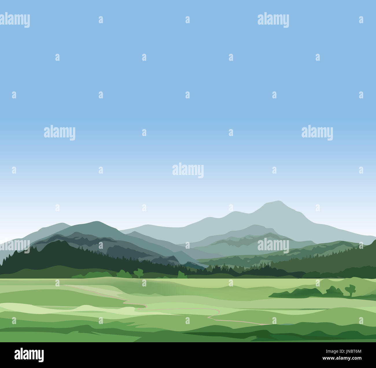 Rural landscape with mountains. Vector countryside view with forest ...
