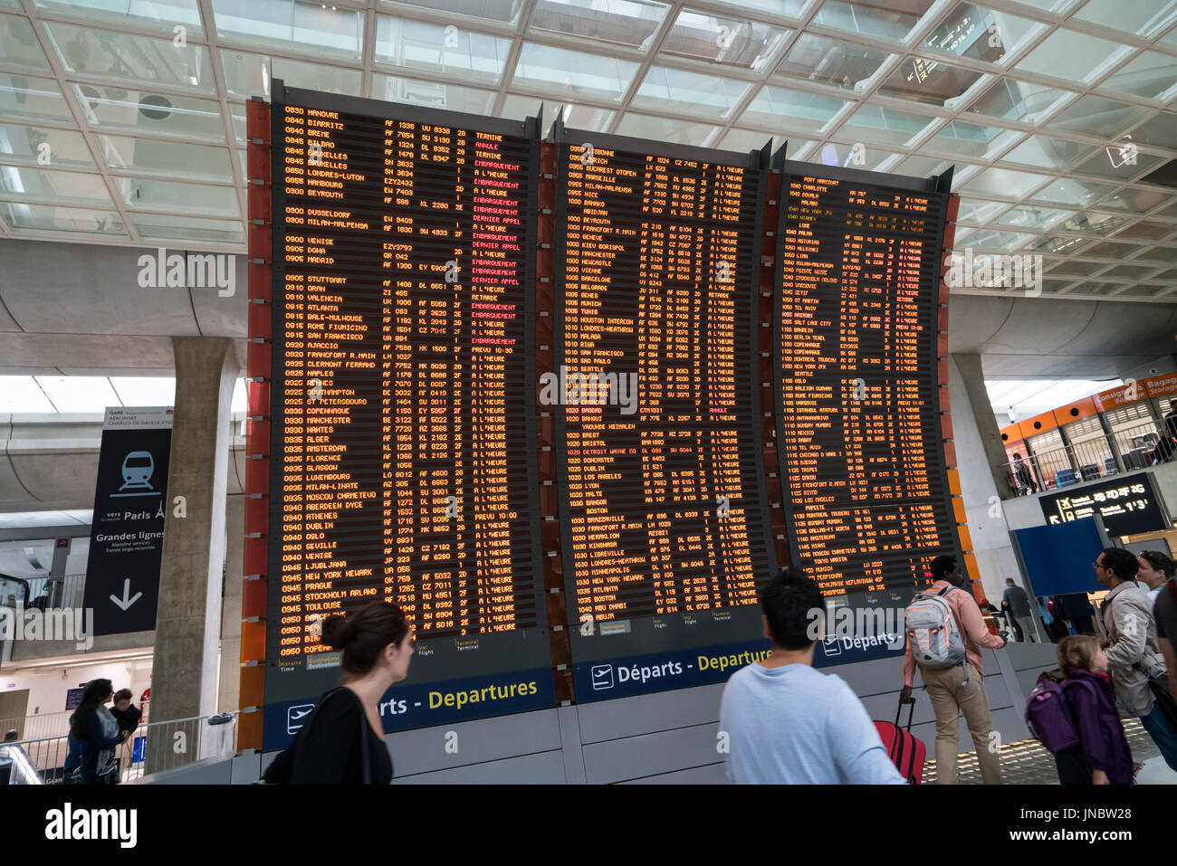 Screens with flight schedules at Charles de Gaulle airport in Paris Stock  Photo - Alamy