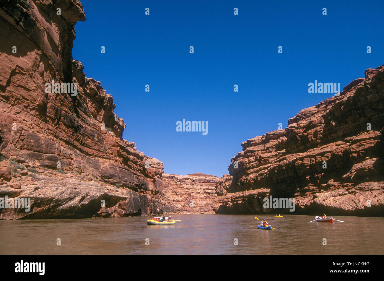 Floating the San Juan River between Grand Gulch and Lake Powell, Utah, with OARS outfitters. Stock Photo