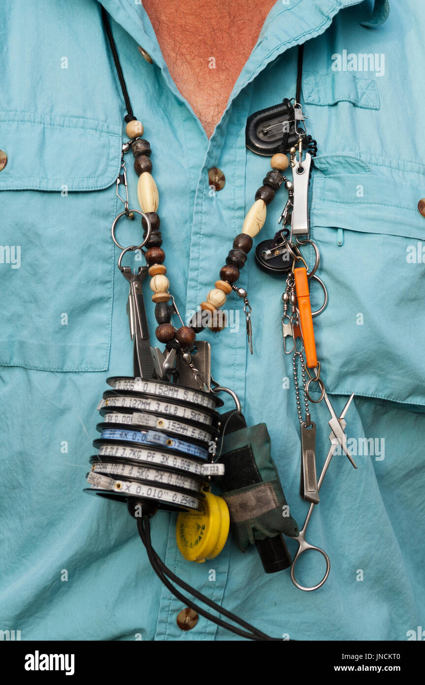 Fly fishing gear worn by guide Russell Moore from The Kingfisher