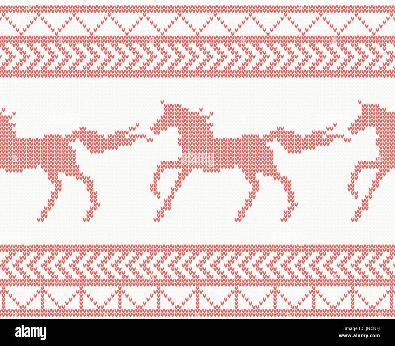 Knitted Horse Seamless Pattern in Red Color. Vector Illustration Stock ...