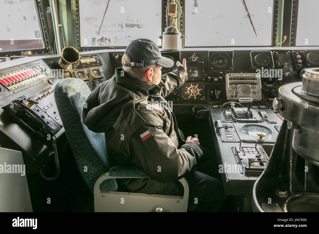 In a cockpit of Polish Navy ship Stock Photo Alamy