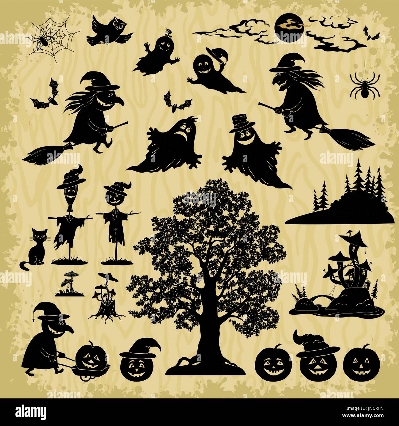 Halloween Objects and Subjects Silhouettes Stock Vector