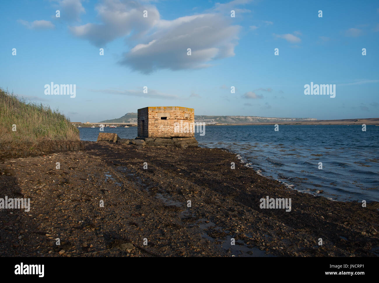 WW2 Pillbox by the Fleet Lagoon, Chesil Beach, Weymouth, Dorset Stock