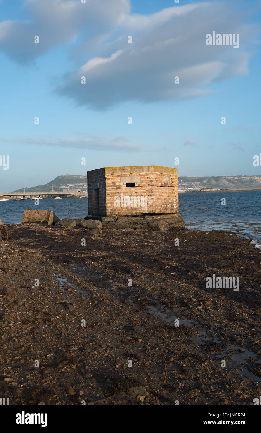 WW2 Pillbox by the Fleet Lagoon, Chesil Beach, Weymouth, Dorset Stock