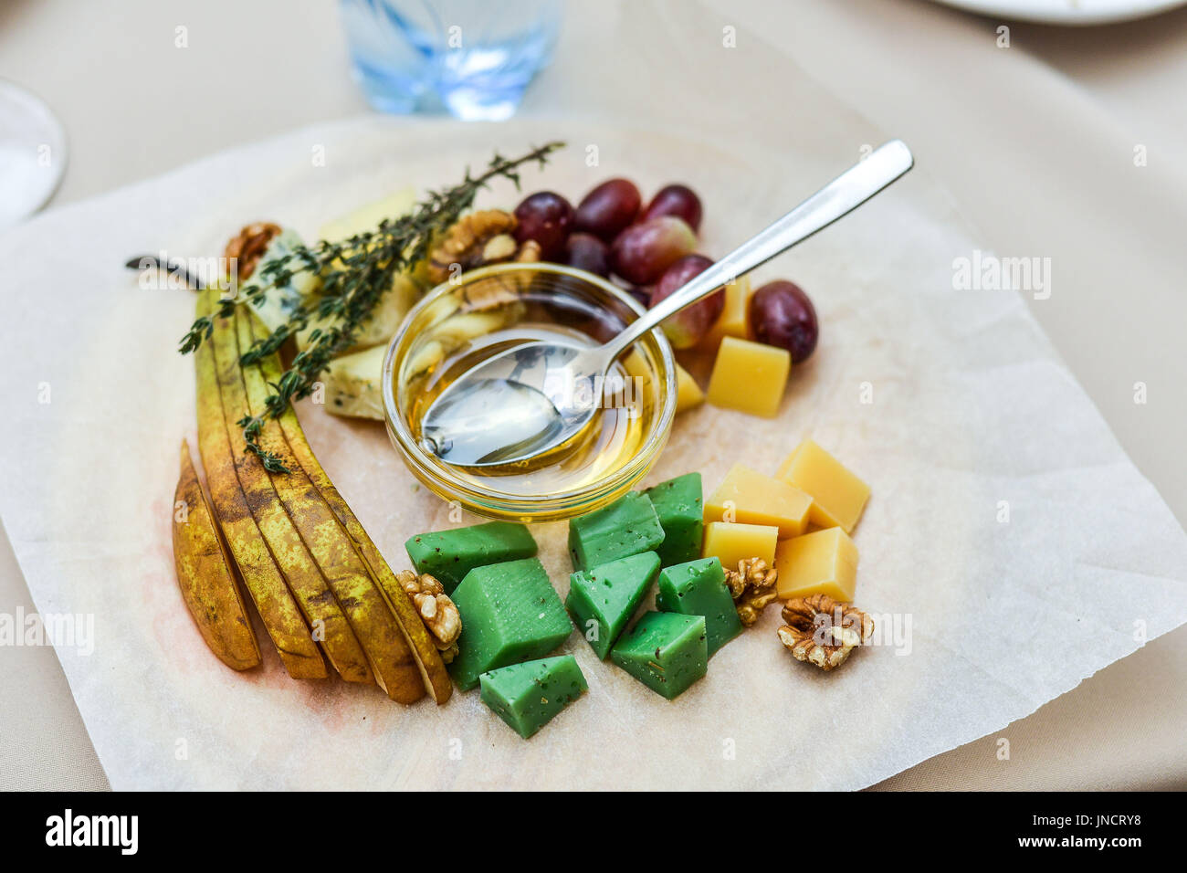 Cheese plate with cheeses Dorblu Stock Photo