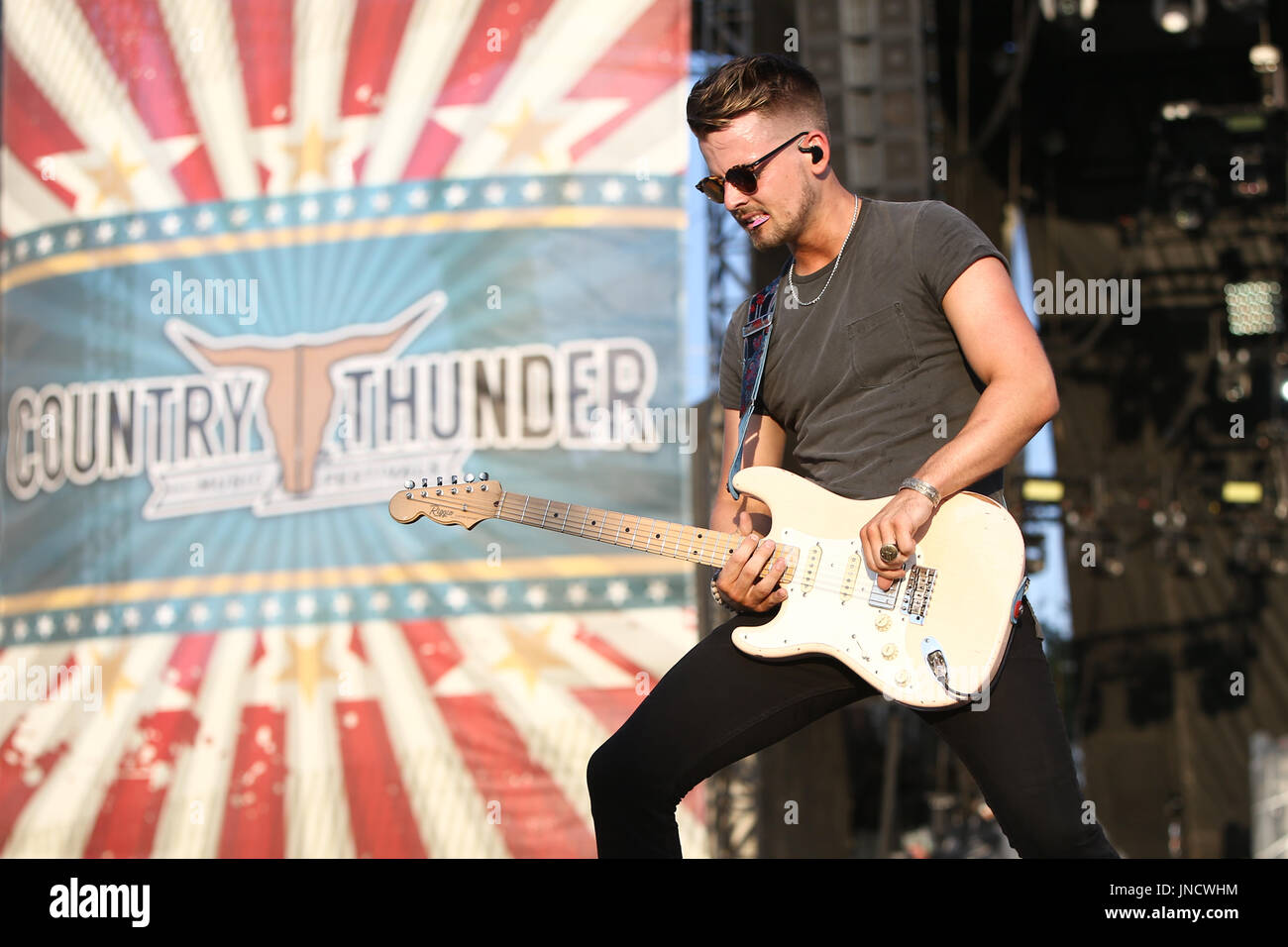 Chase Bryant Performs at 2017 Country Thunder Music Festival on July 20, 2017 in Twin Lakes, Wisconsin Stock Photo