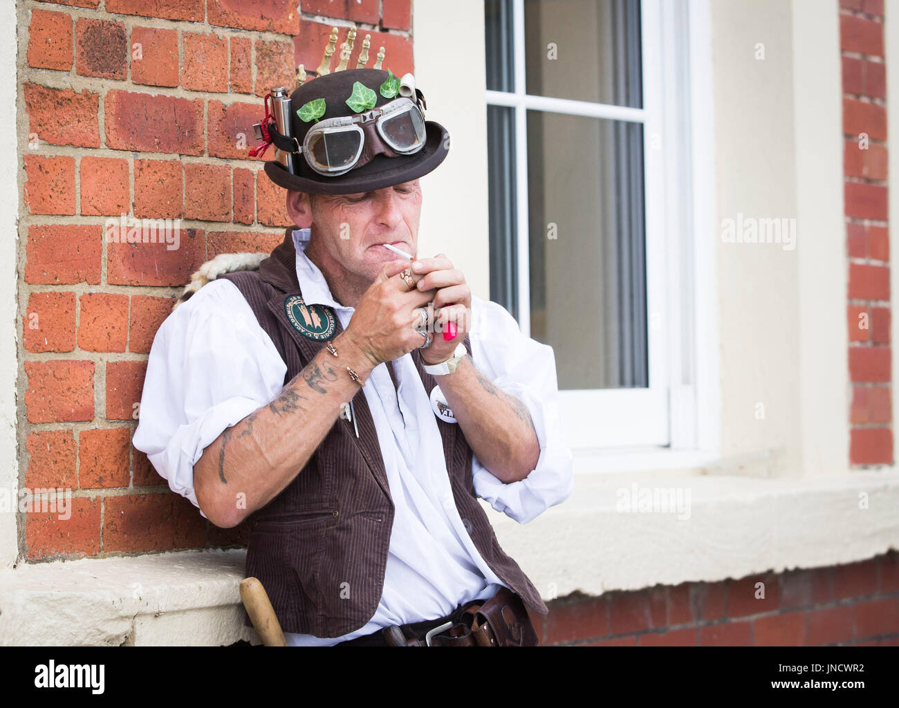 A man in costume attends the Whitby Steampunk Weekend in Whitby, Yorkshire. Stock Photo