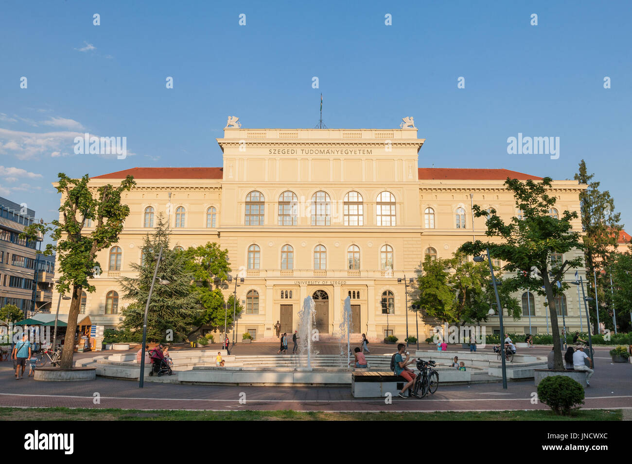 SZEGED, HUNGARY - JULY 20, 2017: Main Building of Szeged University, on the Dugonics Ter Square, taken during a summer afternoon   Picture of the Univ Stock Photo