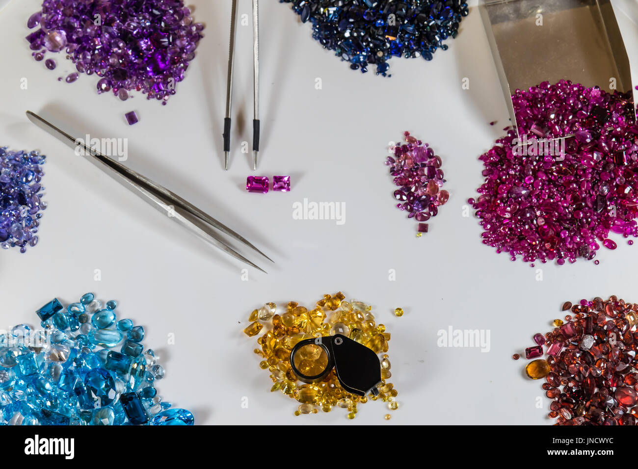 Mobile Gem lab with gemstones, (rubies, sapphires, emeralds, topaz