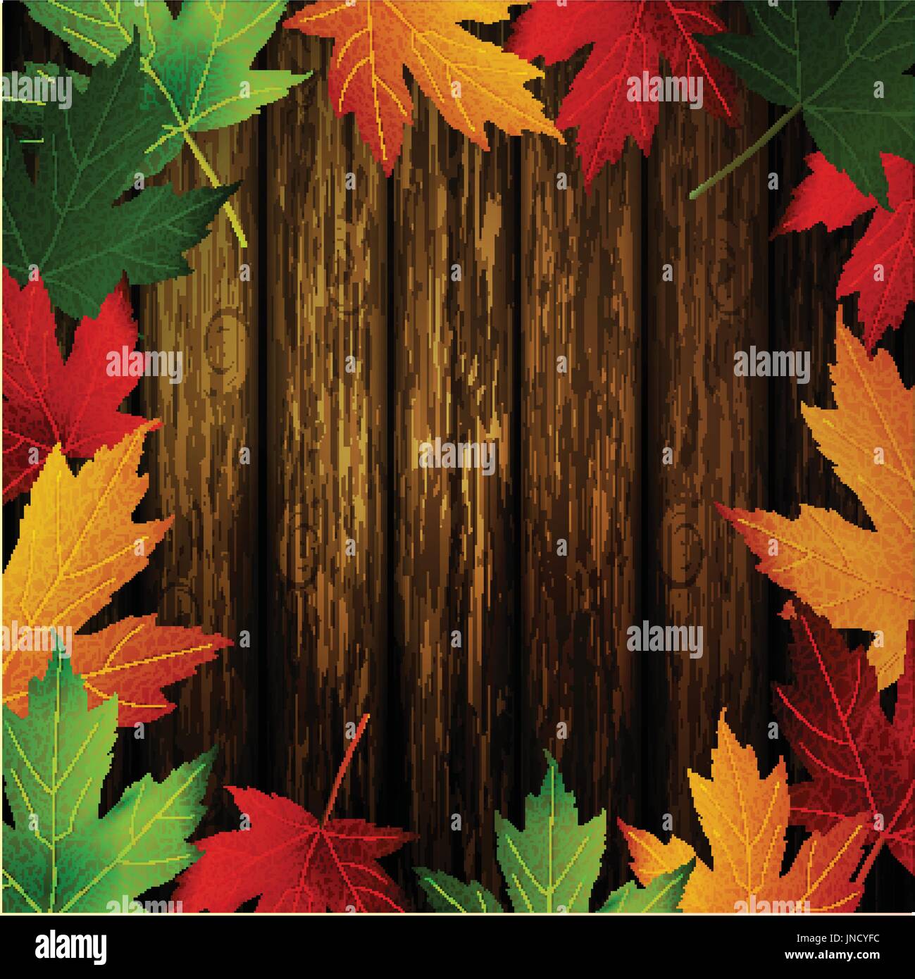 Wooden wall with autumn leaves frame Stock Vector Image & Art - Alamy