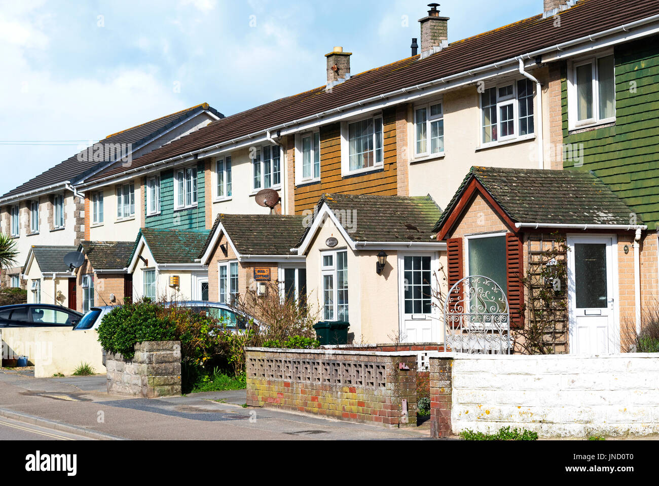 a row of modern terraced houses in cornwall, england, uk. Stock Photo