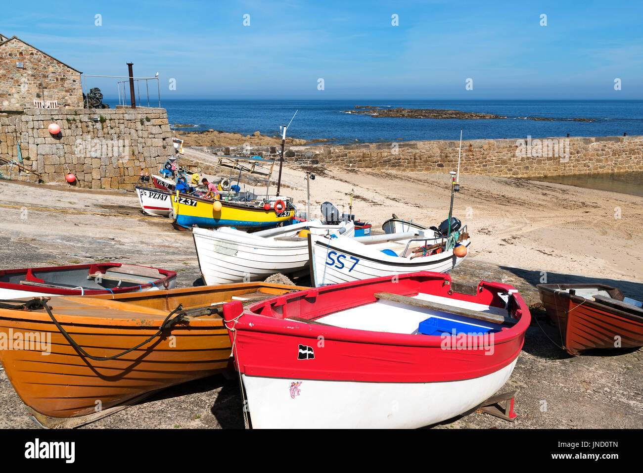 fishing boats on the harbour slipway at sennen cove in cornwall ...